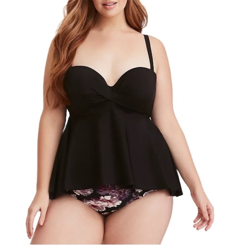 Torrid Twisted Flyaway Babydoll Tankini Black 3 3X